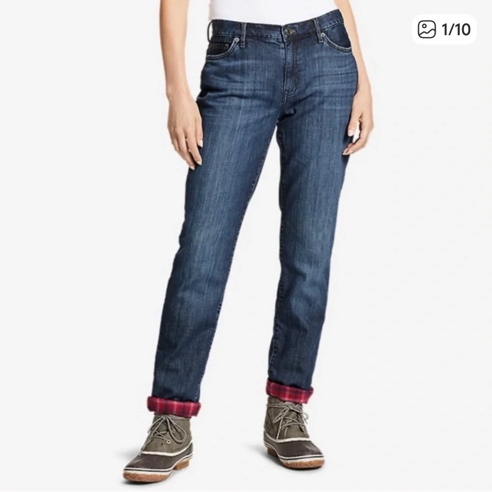 EDDIE BAUER Boyfriend Relaxed Buffalo Flannel Lined Jeans 8 - Picture 8 of 9